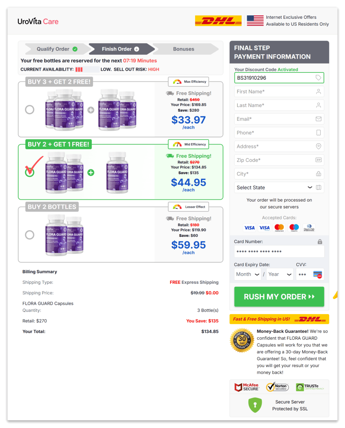 Urovita Care Secure Checkout Page